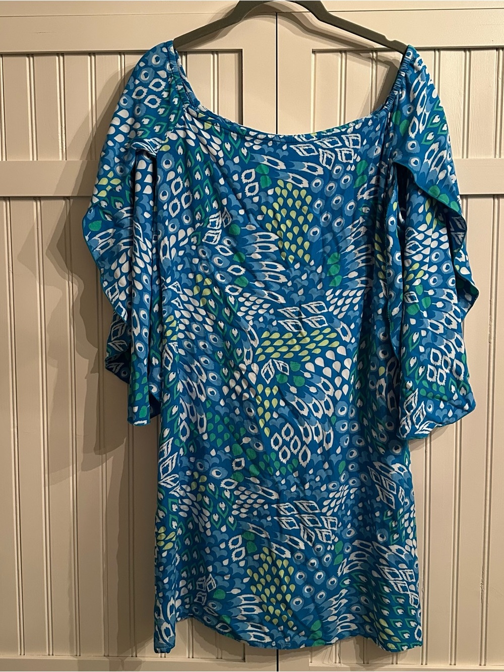 Escapada Living Tropical Medallion Off Shoulder Flounce Sleeve Dress Size S